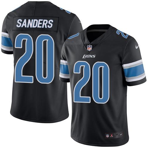 Nike Lions #20 Barry Sanders Black Men's Stitched NFL Limited Rush Jersey